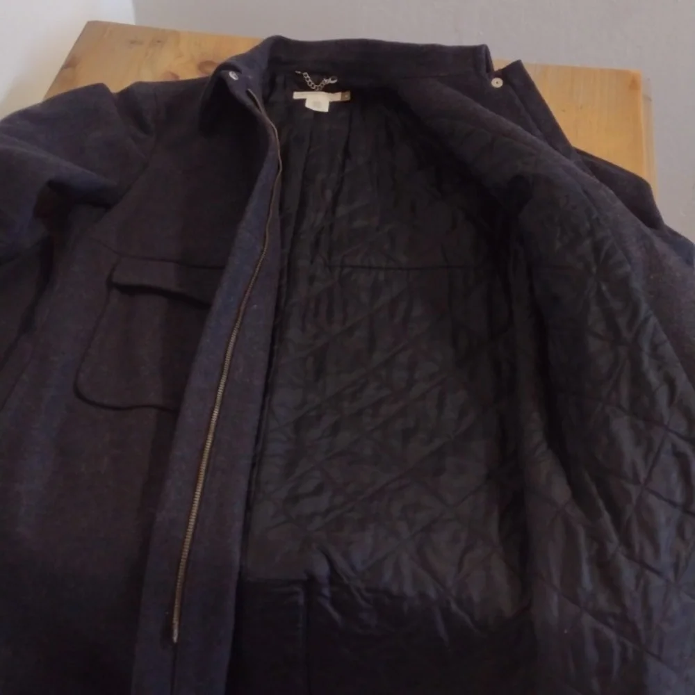 J Crew Black Charcoal Heavy Wool Blend Full Zip Long Winter OverCoat Size S